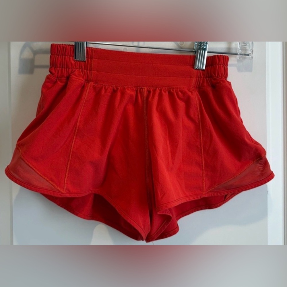 Lululemon Hotty Hot High Rise Shorts Red Mesh Trim Lined Running Shorts
Size 2